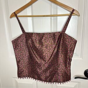 Georgiou Studio 100% Acetate Pink Green Floral Beaded Cami Top Sz 10 Fairy Boho